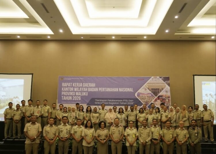 Kantor Wilayah (Kanwil) Badan Pertanahan Nasional (BPN) Provinsi Maluku menggelar kegiatan Rapat Kerja Daerah (Rakerda) Kanwil BPN Maluku di Hotel Santika Primer Ambon pada Senin 2-4 Februari 2026.