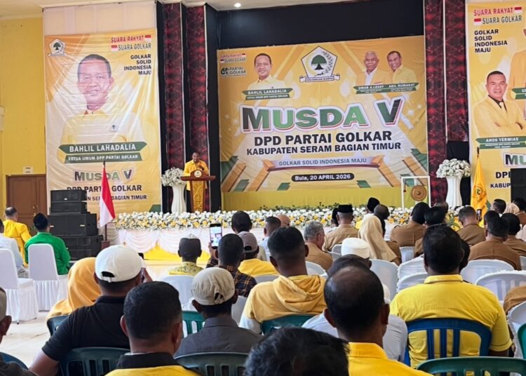 Ketua DPD II Golkar SBT Agil Rumakat sampaikan sambutan pada kegiatan Musda ke-V Partai Golkar SBT (Dok : Pribadi)