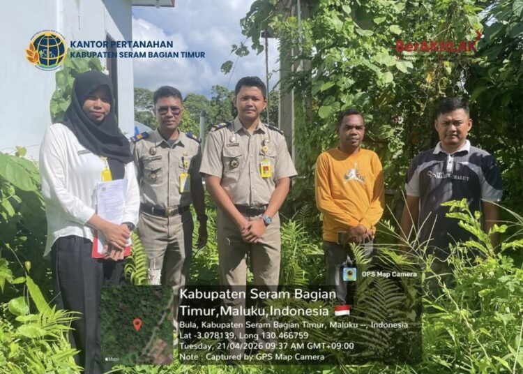 Kantor Pertanahan Kabupaten Seram Bagian Timur (SBT) melakukan kegiatan pemeriksaan tanah di Desa Kampung Gorom, Kecamatan Bula pada Selasa 21 April 2026. (Dok : Pertanahan SBT)