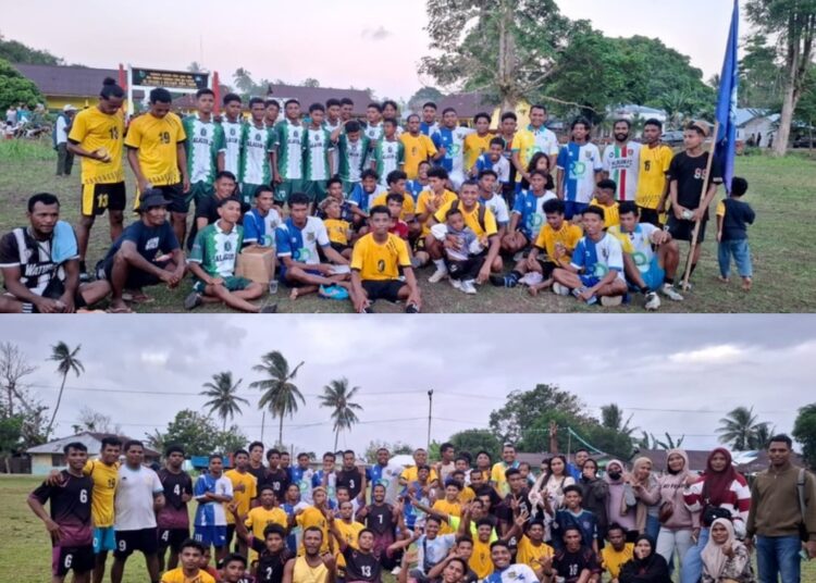 Anggota DPRD SBT Rudi Wajo foto bersama tim Lahema Watubela dan tim lain dalam laga persahabatan (Dok : Ist)