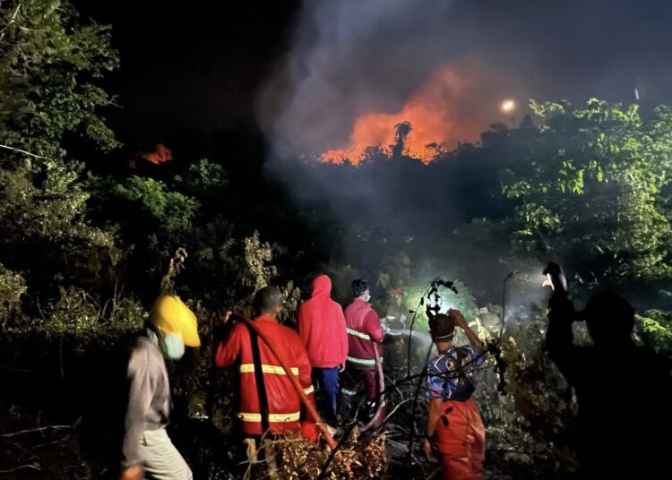 Petugas Damkar SBT berjuang menjinakkan api di wilayah Kota Bula (Dok : Ist)