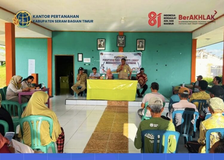 Kantor Pertanahan Kabupaten Seram Bagian Timur (SBT) melakukan kegiatan penyuluhan program Pendaftaran Tanah Sistematis Lengkap (PTSL) tahun 2026 di Desa Waisamet, Kecmatan Bula Barat (Dok : Ist)