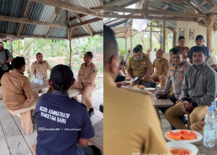 Bupati SBT Fachri Husni Alkatiri melakukan pertemuan bersama Forkopimcam Bula Barat dan sejumlah Kepala Desa terkait dampak kekeringan (Dok : Ist)